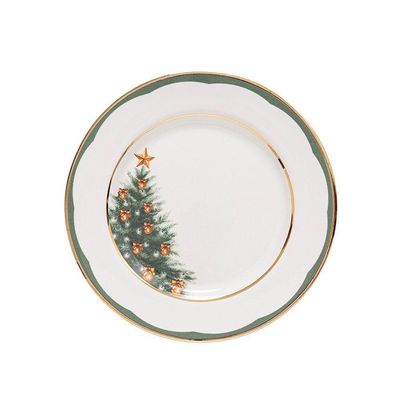 Prato De Sobremesa Copa E Cia Aquarelle Em Cerâmica Filetado árvore De Natal