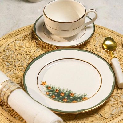 Prato De Sobremesa Copa E Cia Aquarelle Em Cerâmica Filetado árvore De Natal