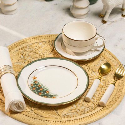 Prato De Sobremesa Copa E Cia Aquarelle Em Cerâmica Filetado árvore De Natal