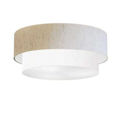 Plafon Duplo Cilíndrico Vivare Md-3064 Cúpula Em Tecido 70x60cm - Bivolt Linho-bege-branco 127/220v