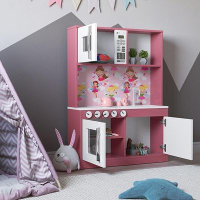 Cozinha Infantil Helena C/ Fogão Forno E Armários Branco/rosa