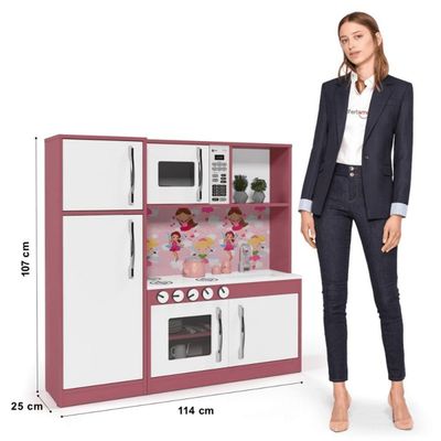 Cozinha Infantil Helena C/ Fogão Forno E Armários Branco/rosa