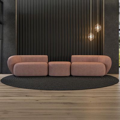 Sofá Modular 4 Lugares com Puff Estocolmo Aston WR Blush Salmão 252 cm