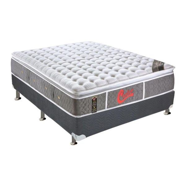 Cama Box Casal: Colchão Molas Ensacadas Castor Pocket Light Stress Oxygen New + Base Gray(138X188)