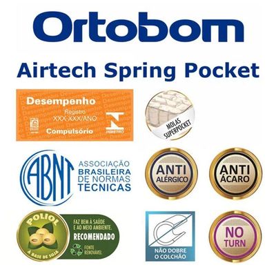 Cama Box Baú Casal Bipartido Sintético + Colchão Ortobom Airtech Molas Ensacadas 65x138x188 Cinza