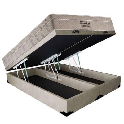 Cama Box Baú Casal Suede Bipartido + Colchão Ortobom Airtech Molas Ensacadas 65x138x188 Cor:bege