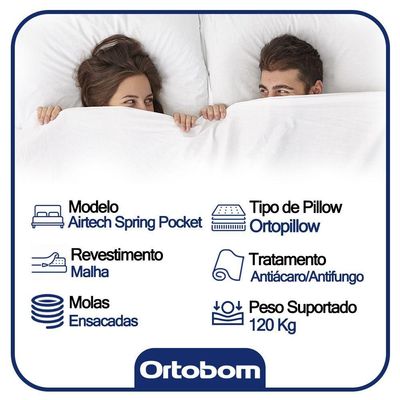 Cama Box Baú Casal Suede Bipartido + Colchão Ortobom Airtech Molas Ensacadas 65x138x188 Cor:bege
