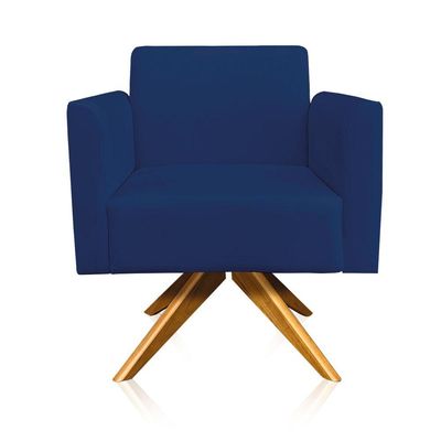 Poltrona Marisa Suede Base Madeira Azul Marinho