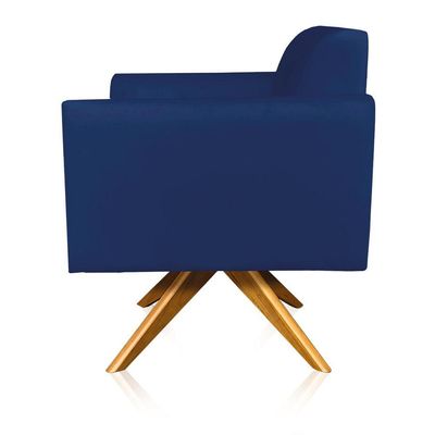 Poltrona Marisa Suede Base Madeira Azul Marinho