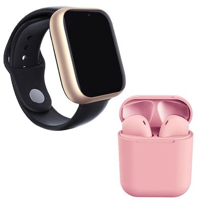 Kit 1 Smartwatch A1 Pro Plus Dourado + 1 Fone Inpods 12 Rosa