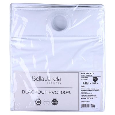 Cortina Blackout para Varão 200X160cm PVC Ilhós Bella Janela Branca com Cinza