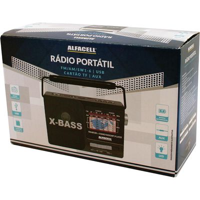 Rádio Portátil FM AM Alfacell AL0119 Preto Preta