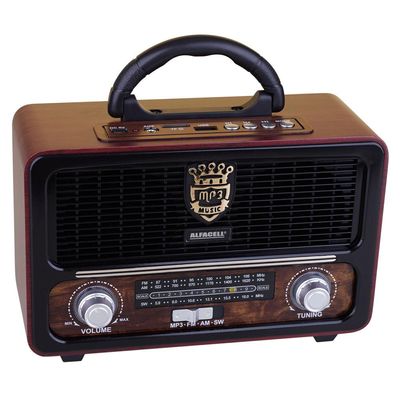 Rádio Portátil Retrô Bluetooth USB Alfacell AL0111 Sortido Marrom