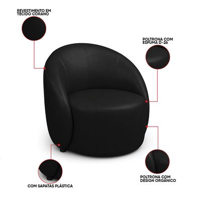 Poltrona Decorativa Orgânica Lua Sintético PU Preto D03 - D'Rossi