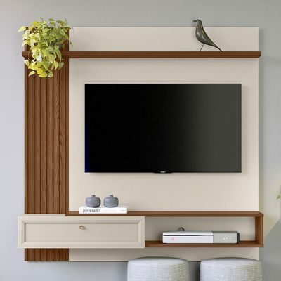 Painel Para Tv 55 Pol Com Bancada Suspensa Sollare L05 Freijó Off White - Lyam Decor