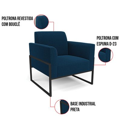 Poltrona Sala Estar Industrial Alta Preto Kit 2 Marisa Bouclê Azul