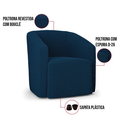 Poltrona Decorativa Orgânica Stella Max Bouclê Azul D03 - D'Rossi