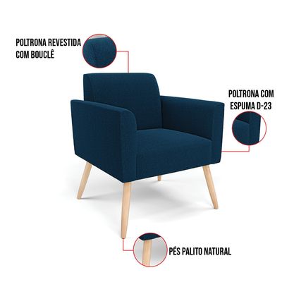Poltrona Sala Estar Pé Palito Natural Kit 2 Marisa Bouclê Azul D03 - D'Rossi