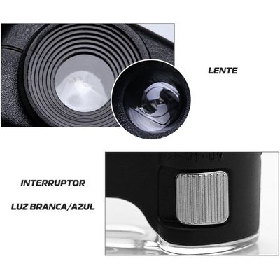 Microscópio Lupa Aumento 100x Celular Luz Uv E Branca
