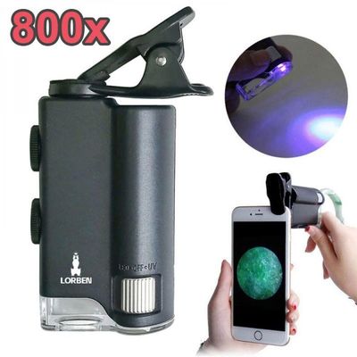 Microscópio Lupa Aumento 100x Celular Luz Uv E Branca