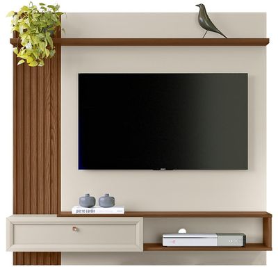 Painel Para TV 55 Pol Com Bancada Suspensa Sollare L05 Freijó Off White - Lyam Decor