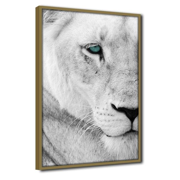 Quadro Decorativo Textura Cx Alta Leoa Cores 1 Pç 40x60 Titulo Leoa Cinza Moldura Caqui