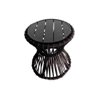 Mesa De Centro Sol Em Corda Náutica E Base Em Alumínio Preta 70cm Marrom - Cor: Marrom