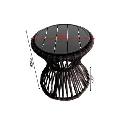 Mesa De Centro Sol Em Corda Náutica E Base Em Alumínio Preta 70cm Marrom - Cor: Marrom