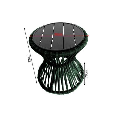 Mesa De Centro Sol Em Corda Náutica E Base Em Alumínio Preta 70cm Verde Musgo - Cor: Verde