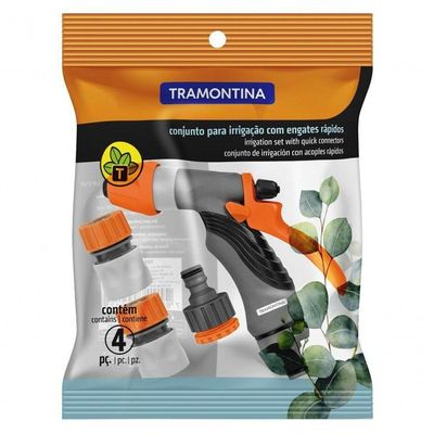 Conjunto Para Irrigação Tramontina Com Engates Rápidos E Hidropistola 4 Peças