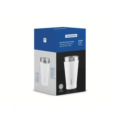 Copo Térmico Branco Em Aço Inox Tramontina Exata Sem Tampa 550ml