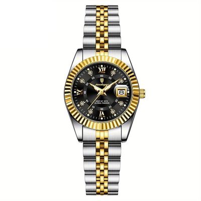 Relógio Feminino Elegante Com Strass Em Aço Inoxidável De Quartzo Casual Dourado Preto