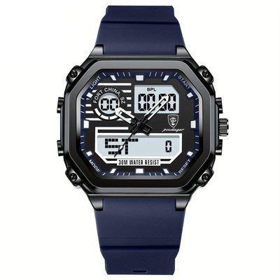 Relógio Esportivo Masculino Pulseira Em Silicone Display Híbrido Digital Analógico Azul