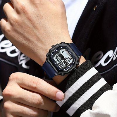 Relógio Esportivo Masculino Pulseira Em Silicone Display Híbrido Digital Analógico Azul