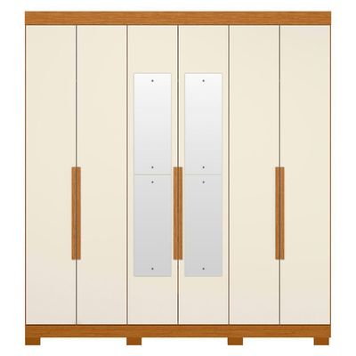 Guarda Roupa Casal 200cm Com Espelho Viny A02 Off/cinamomo - Mpozenato