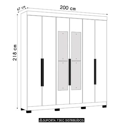 Guarda Roupa Casal 200cm Com Espelho Viny A02 Off/cinamomo - Mpozenato