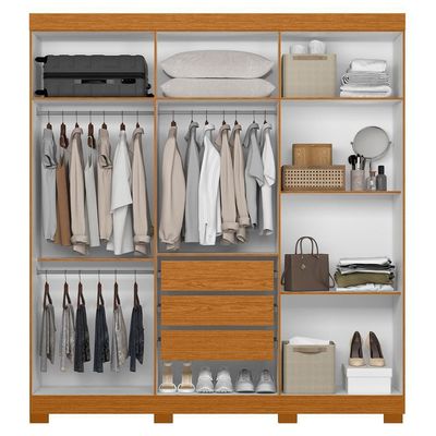 Guarda Roupa Casal 200cm Com Espelho Viny A02 Off/cinamomo - Mpozenato