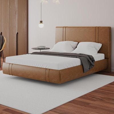 Cama Queen Flutuante Com Cabeceira 160cm Astra S04 Couríssimo Caramelo - Lyam Decor