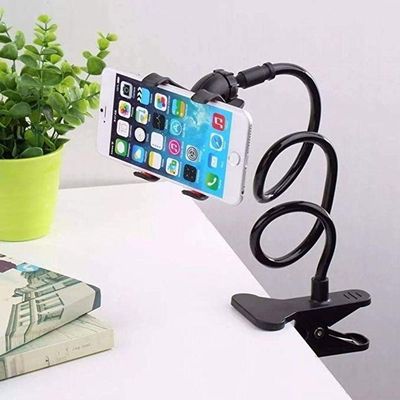 Suporte Universal Celular Articulado Pescoço Ganso Mesa Cama Preto