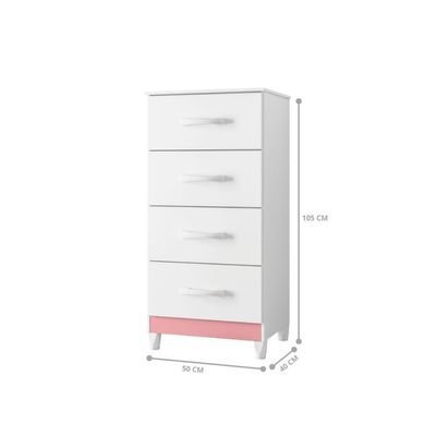 Comoda 4 Gavetas Alasca Branco Rosa