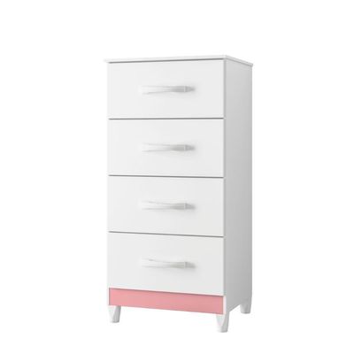 Comoda 4 Gavetas Alasca Branco Rosa