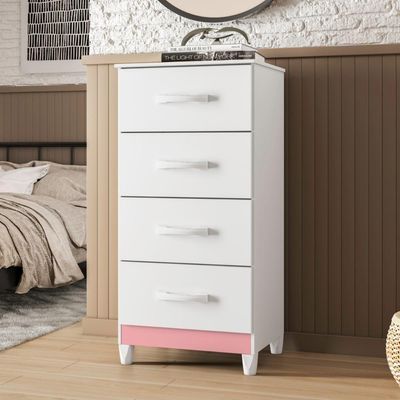 Comoda 4 Gavetas Alasca Branco Rosa