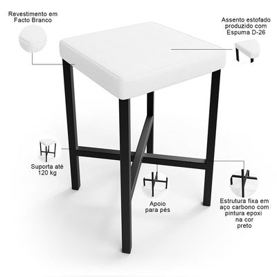 Kit 05 Banquetas Baixa Bar Cozinha Sala De Jantar Preto Stella L02 Facto Branco - Lyam Decor