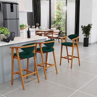 Kit 02 Banquetas Alta Para Cozinha Bancada Bar Sala de Jantar Fixa Cecília L02 Bouclê Verde - Lyam
