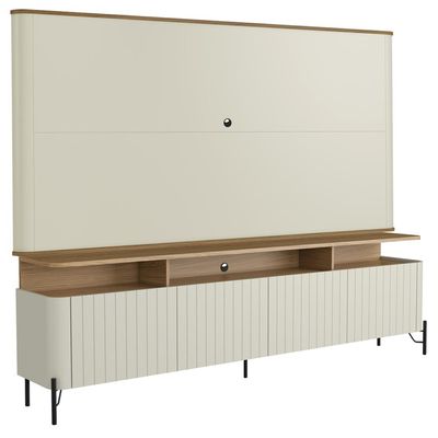 Rack Sala Com Painel Para TV 75 Pol 4 Portas Brise 180cm Pés Preto Clio I03 Louro Luna - Lyam