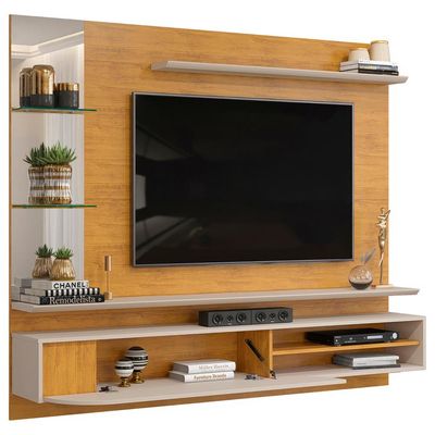 Painel Para TV 60 Pol com Bancada Suspensa 180cm Judá D05 Cedro Bali - Lyam Decor