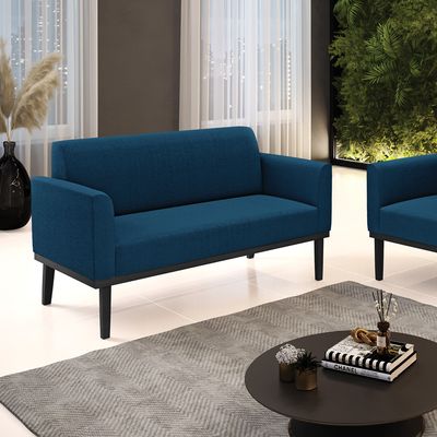 Sofá 2 Lugares Namoradeira Madeira Preto Marisa Bouclê Azul D03 - D'Rossi