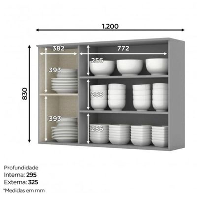 Armário Aéreo Henn 120cm 3 Portas Americana Cinza