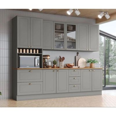 Armário Aéreo Henn 120cm 3 Portas Americana Cinza