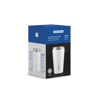 Copo Térmico Branco Em Aço Inox Tramontina Exata Sem Tampa 420ml